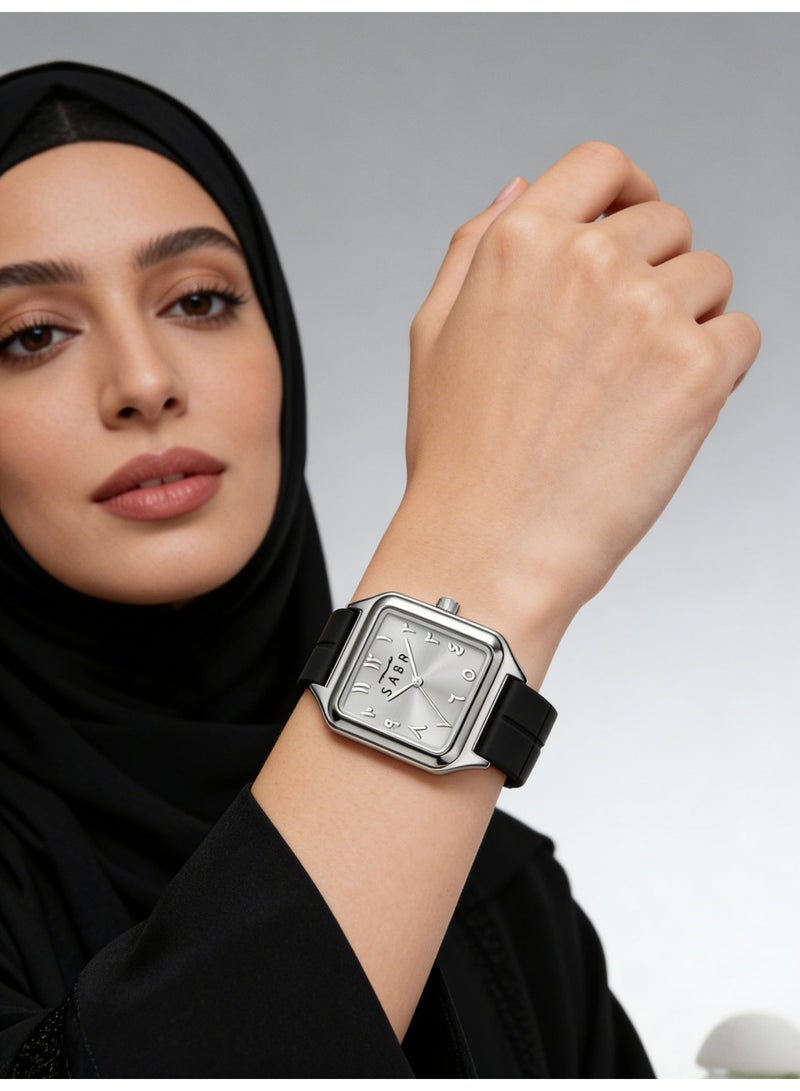 Sabr Arabic Watch for Men & Women - Square Quartz Wristwatch, Alloy Case, 3 ATM Waterproof, Silicone Strap, Magnetic Buckle - Image 3